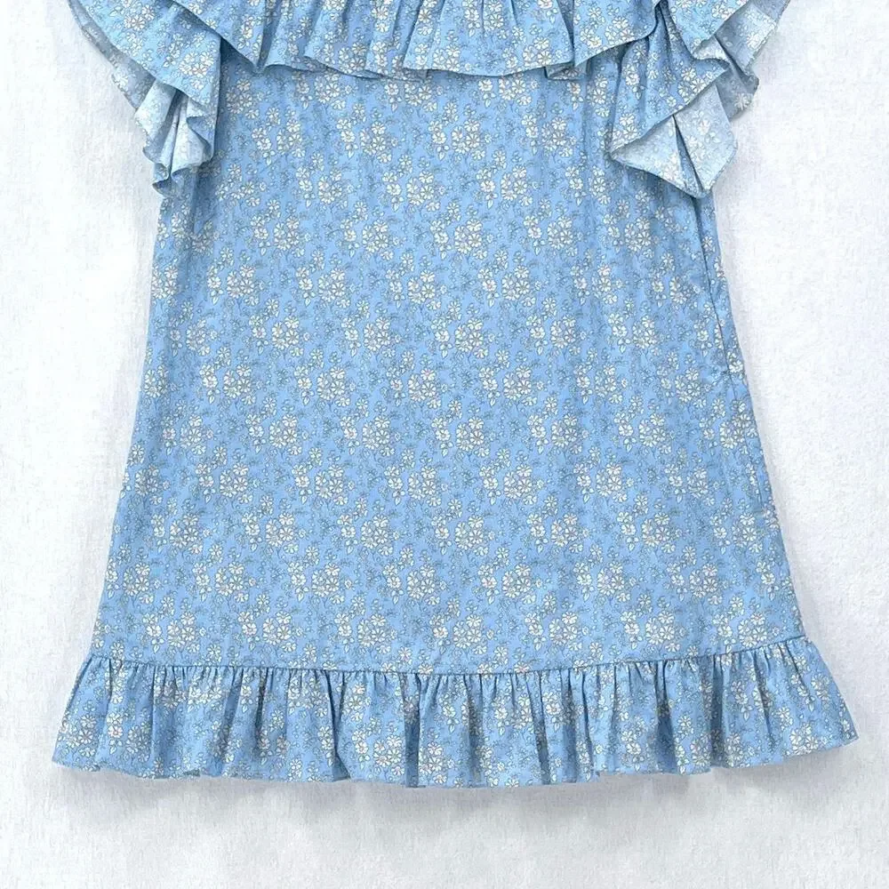 THE VAMPIRES WIFE The Cry Baby Ruffle Dress Womens US 14 Blue Floral Print Mini - Picture 8 of 15
